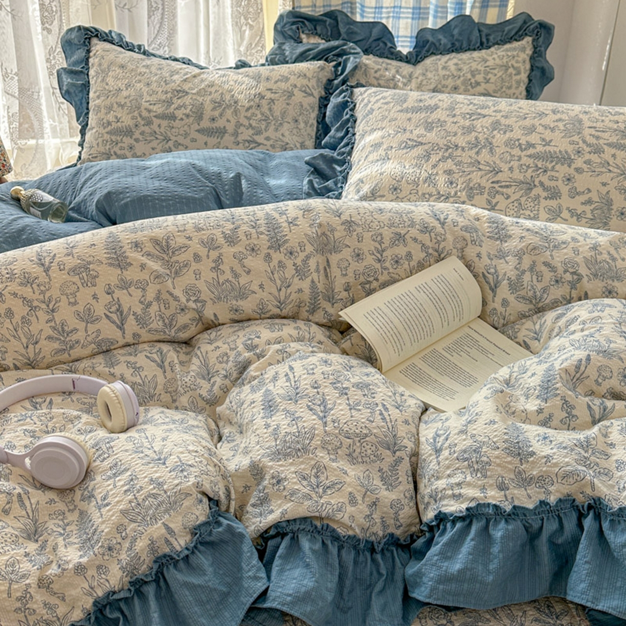 91家纺网 家纺一手货源 找家纺 欧尚 2026新款花边床盖四件套 人间草木