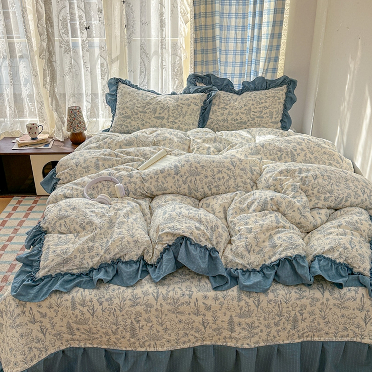 91家纺网 家纺一手货源 找家纺 欧尚 2026新款花边床盖四件套 人间草木