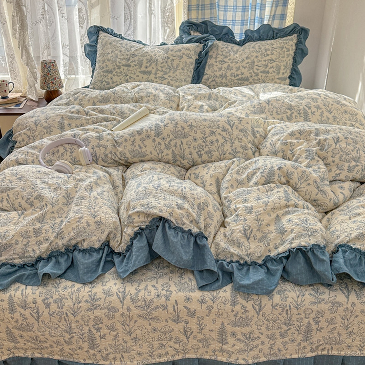 91家纺网 家纺一手货源 找家纺 欧尚 2026新款花边床盖四件套 人间草木