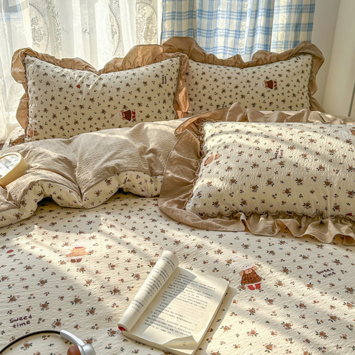 91家纺网 家纺一手货源 找家纺 欧尚 2026新款花边床盖四件套 田园兔