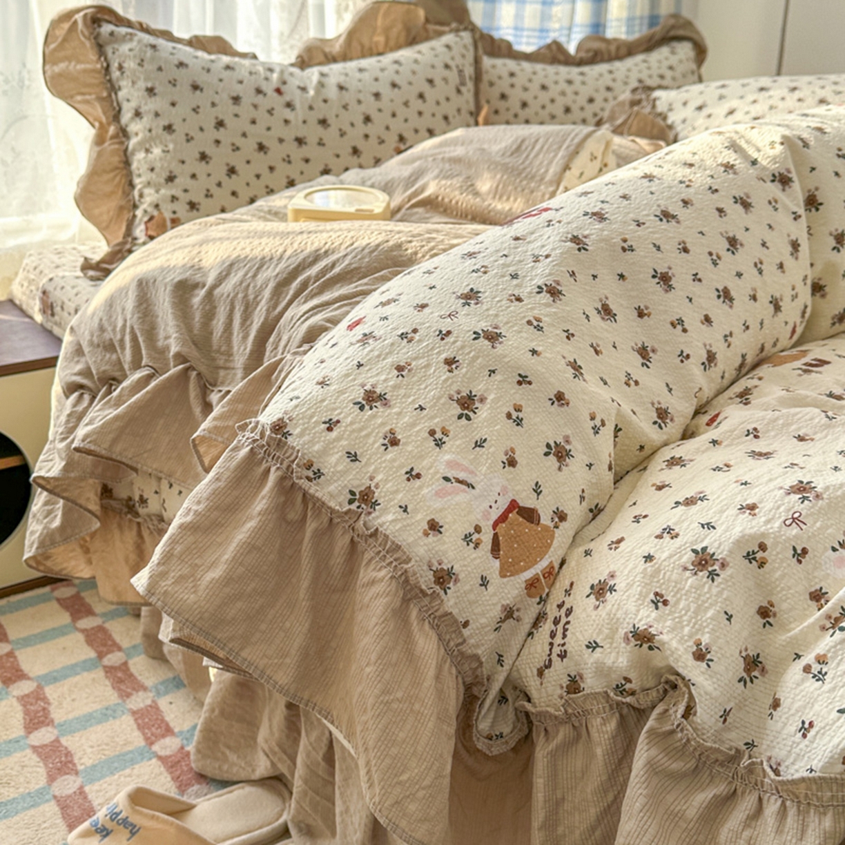 欧尚 2026新款花边床盖四件套 田园兔