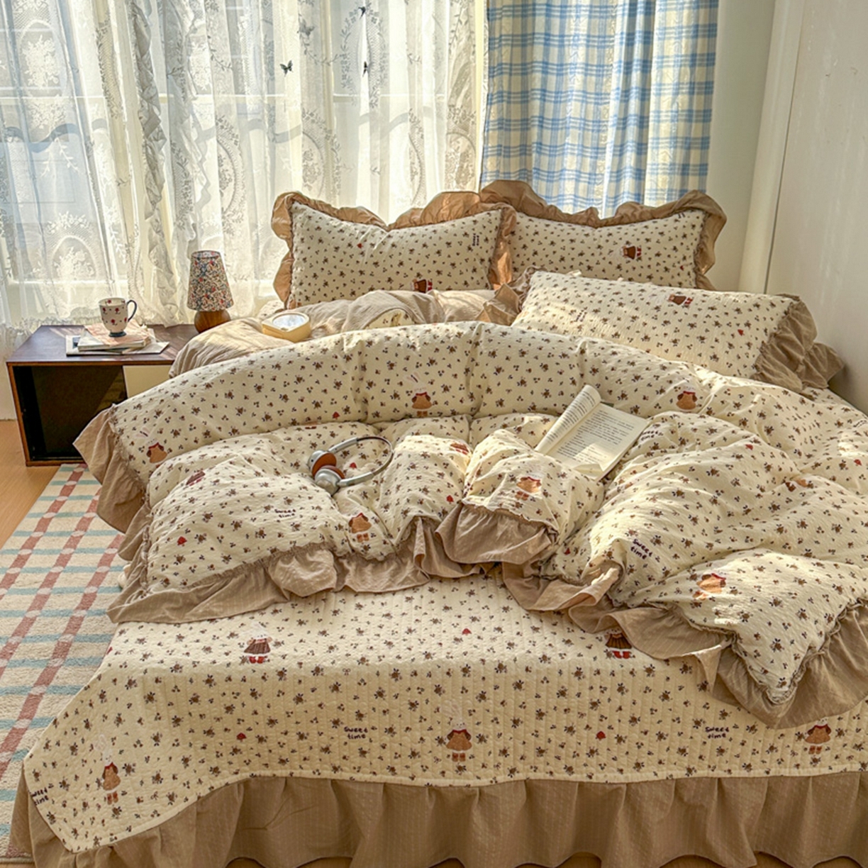 91家纺网 家纺一手货源 找家纺 欧尚 2026新款花边床盖四件套 田园兔