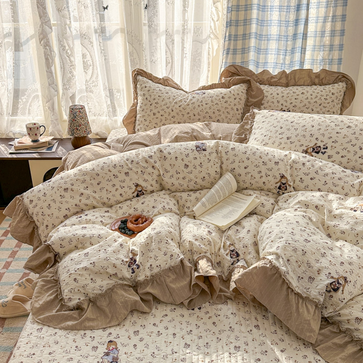 91家纺网 家纺一手货源 找家纺 欧尚 2026新款花边床盖四件套 小女孩