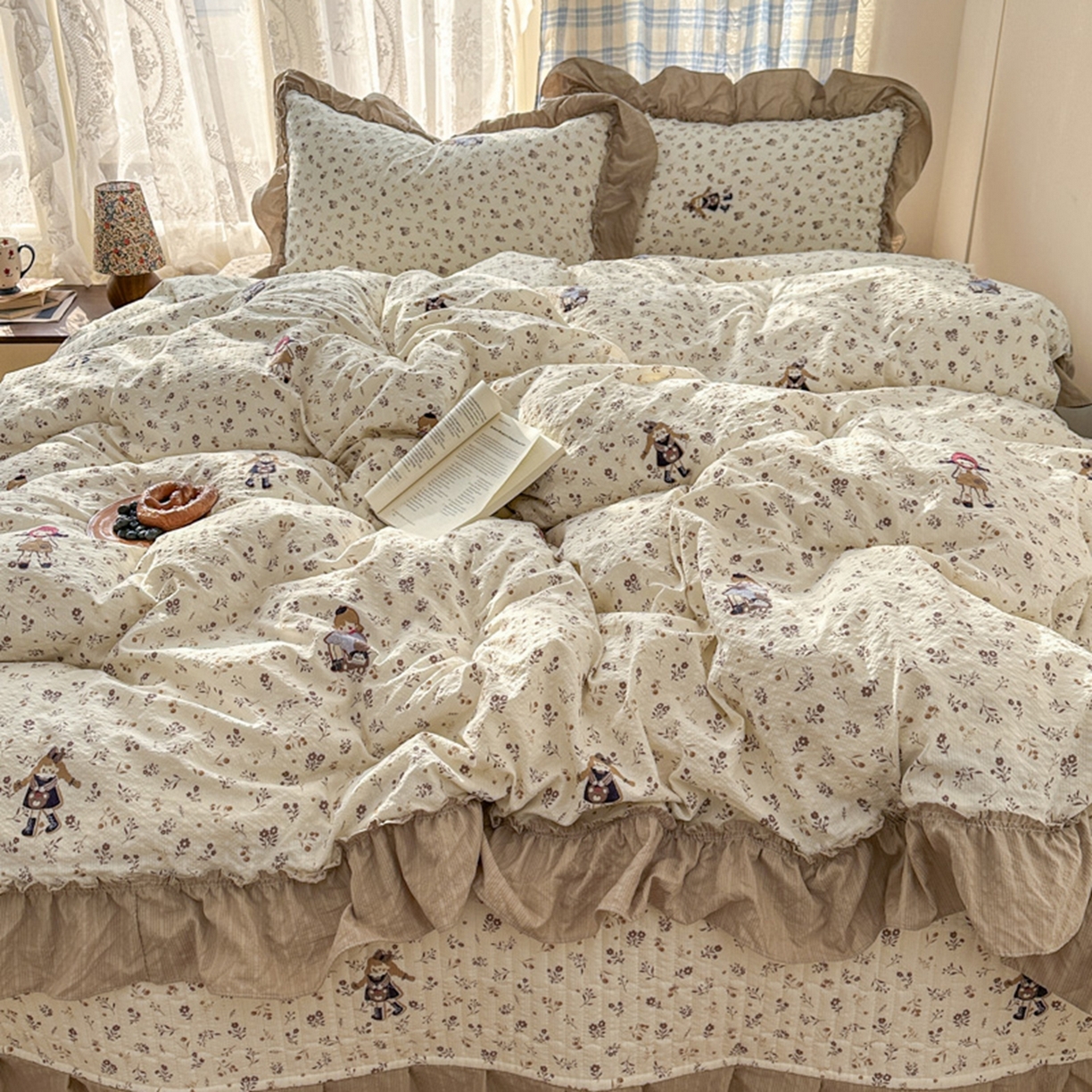 91家纺网 家纺一手货源 找家纺 欧尚 2026新款花边床盖四件套 小女孩