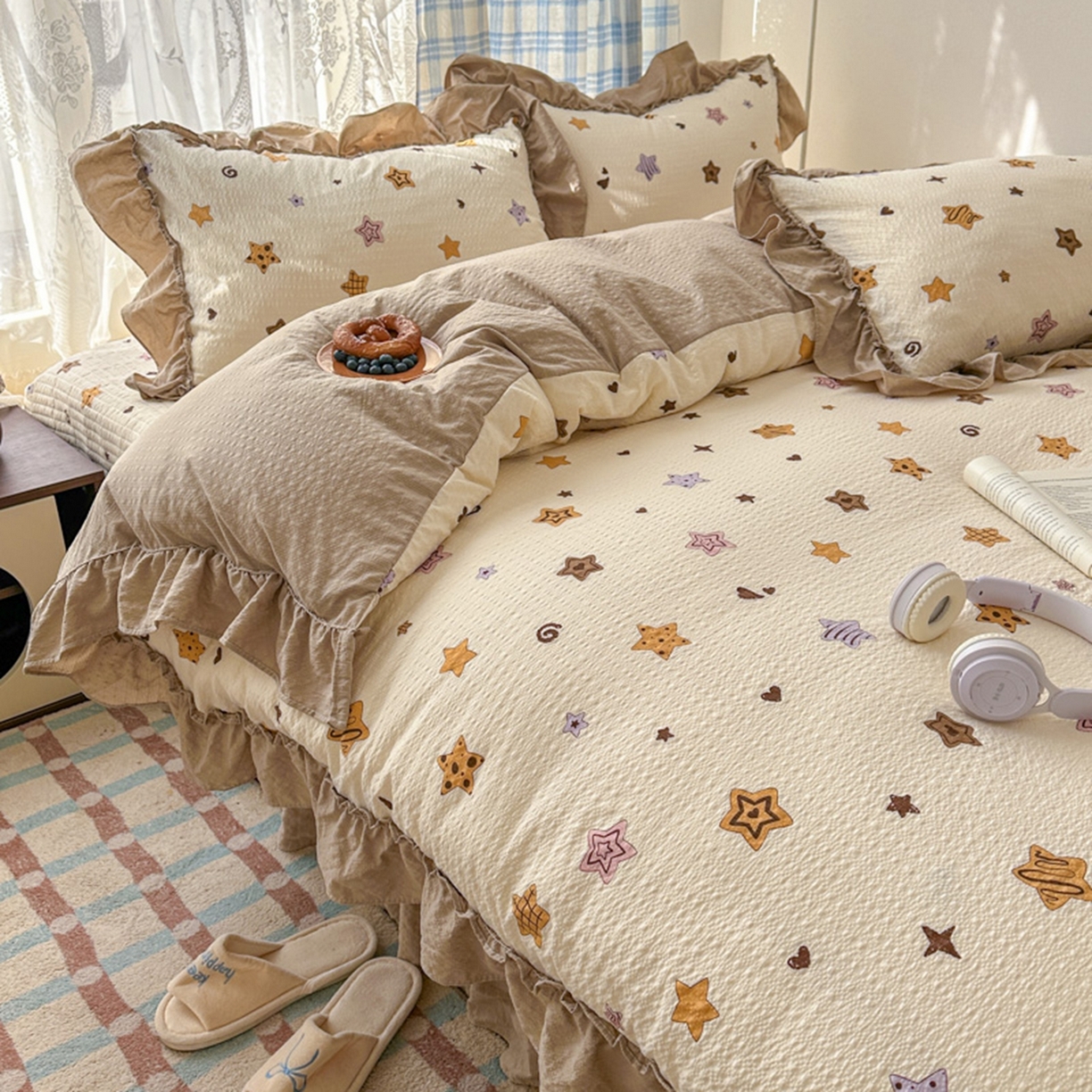 91家纺网 家纺一手货源 找家纺 欧尚 2026新款花边床盖四件套 星愿