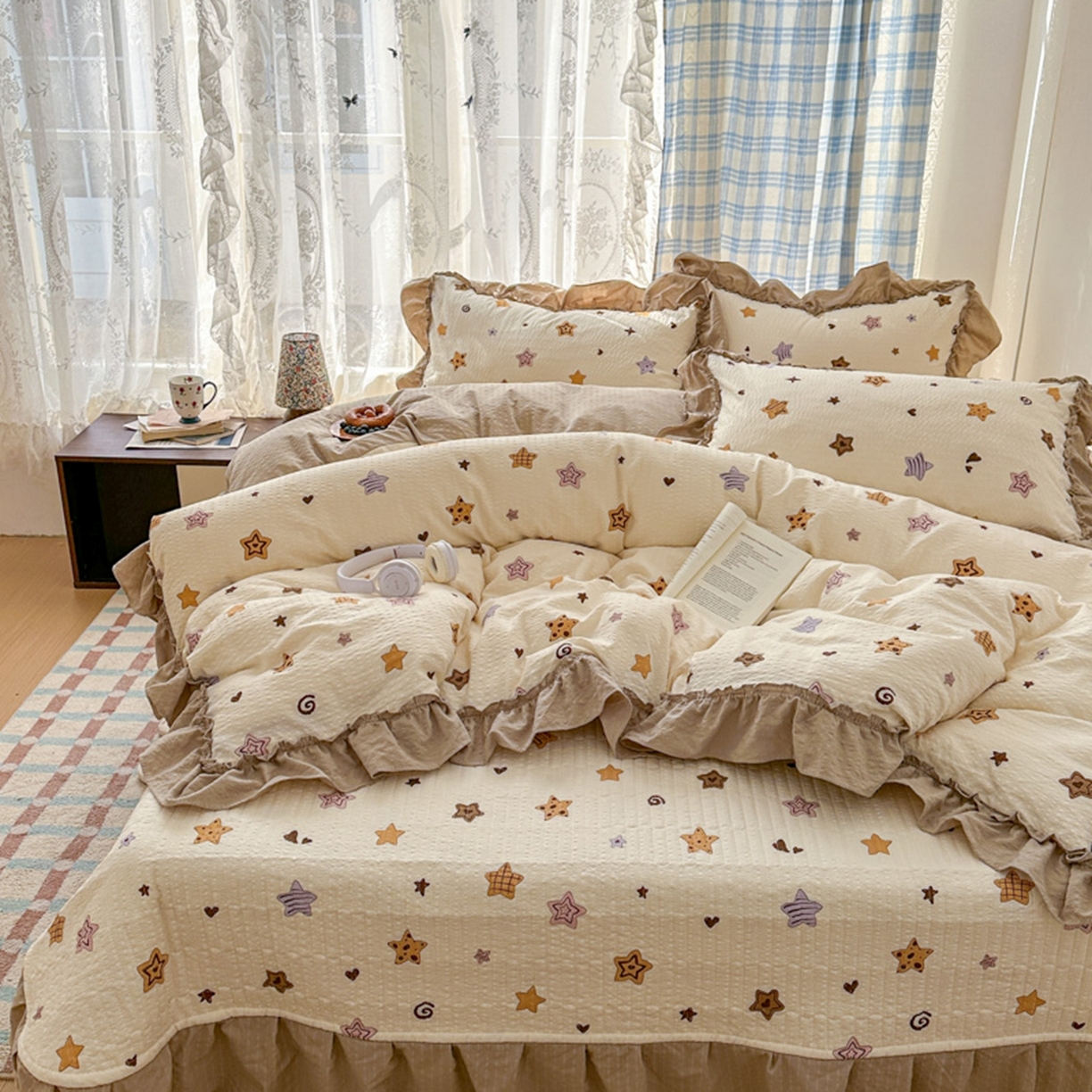 91家纺网 家纺一手货源 找家纺 欧尚 2026新款花边床盖四件套 星愿