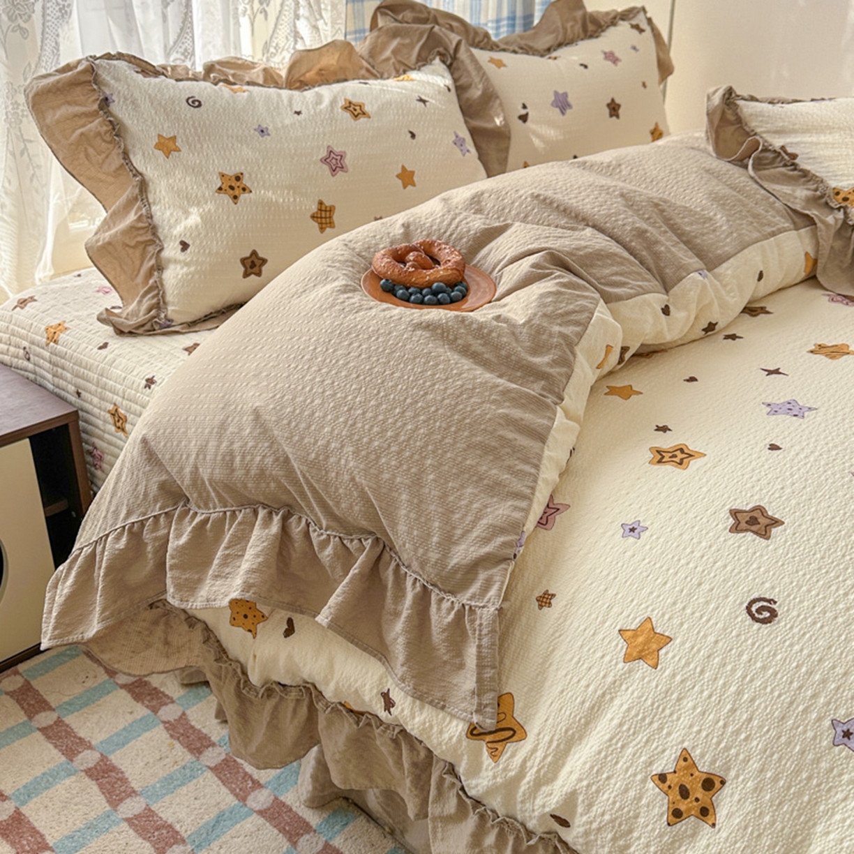 91家纺网 家纺一手货源 找家纺 欧尚 2026新款花边床盖四件套 星愿