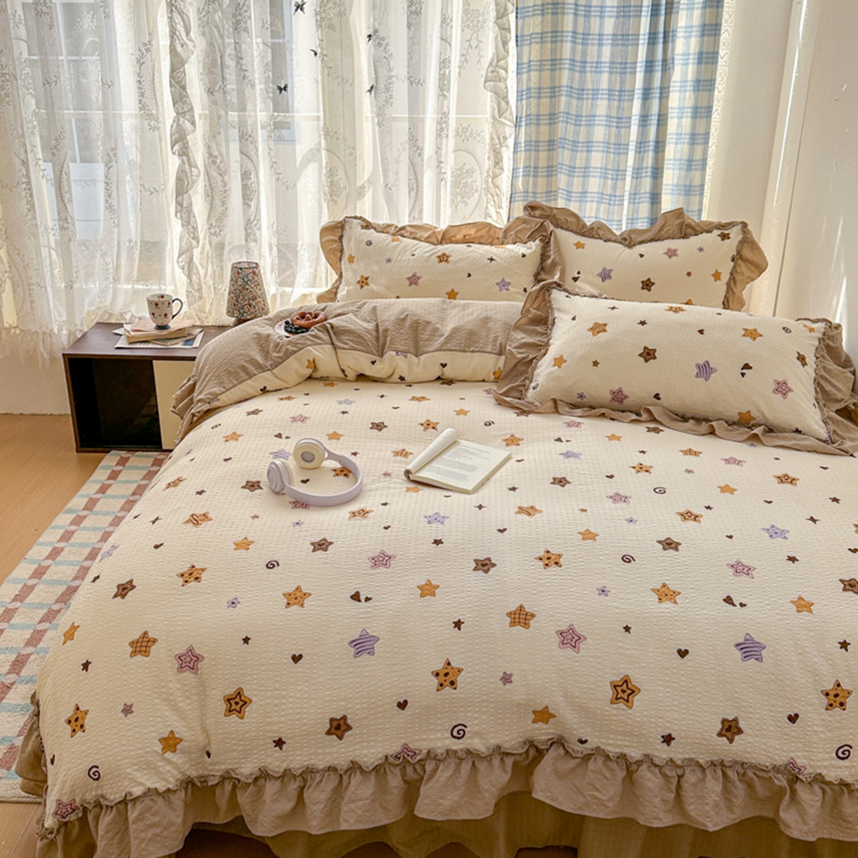 91家纺网 家纺一手货源 找家纺 欧尚 2026新款花边床盖四件套 星愿