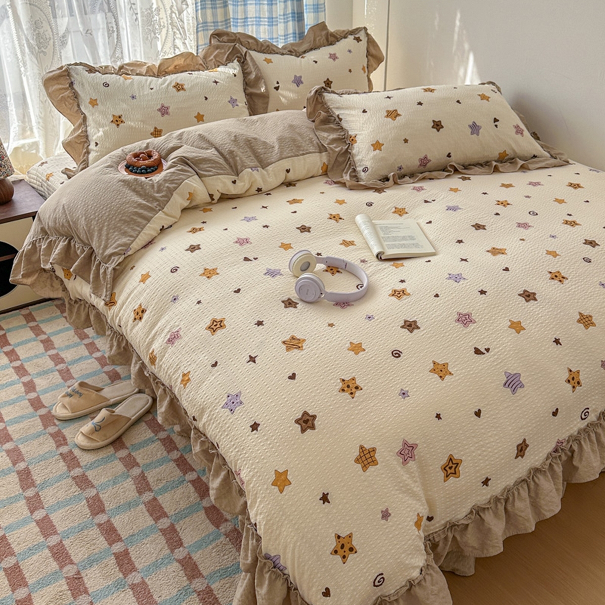 91家纺网 家纺一手货源 找家纺 欧尚 2026新款花边床盖四件套 星愿