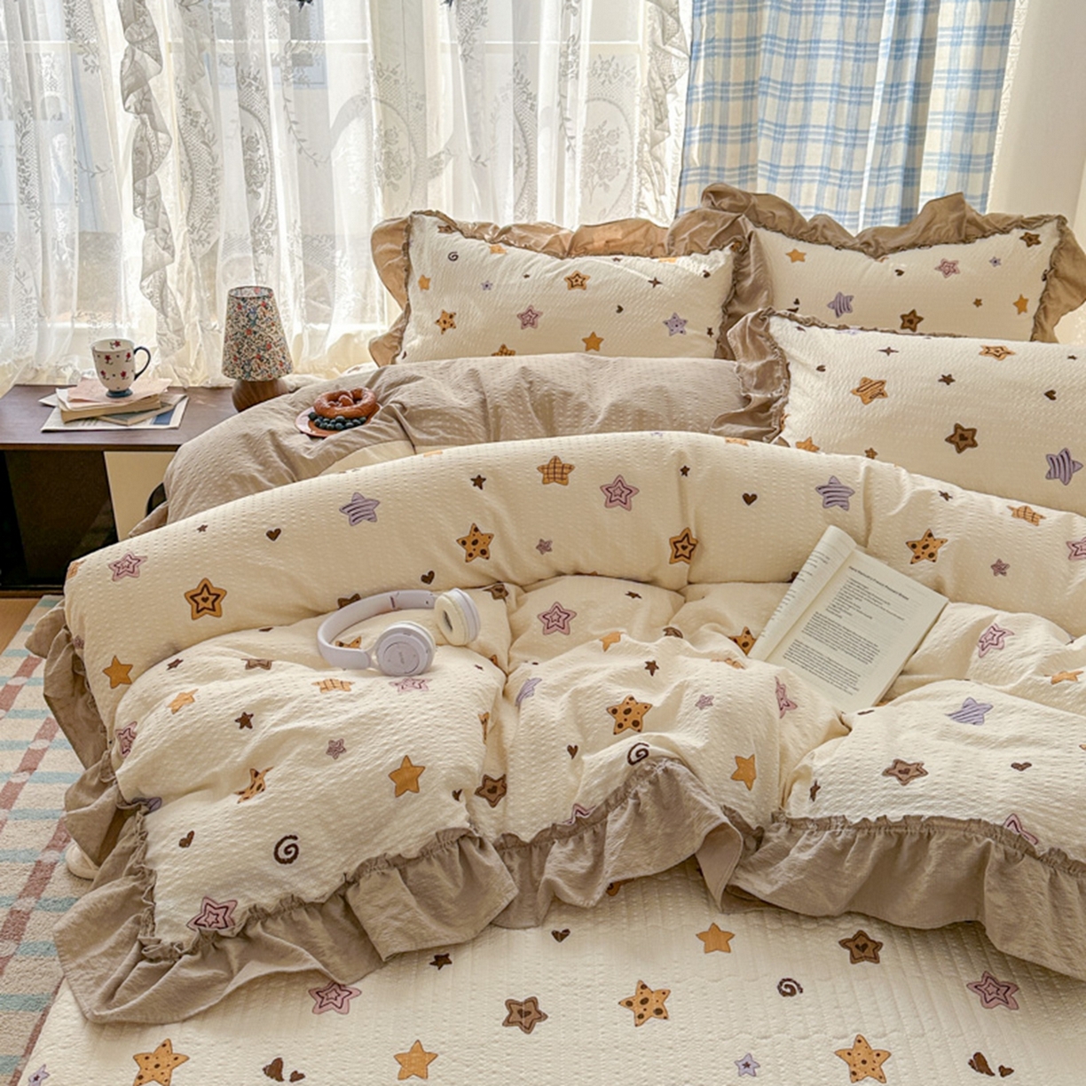 91家纺网 家纺一手货源 找家纺 欧尚 2026新款花边床盖四件套 星愿