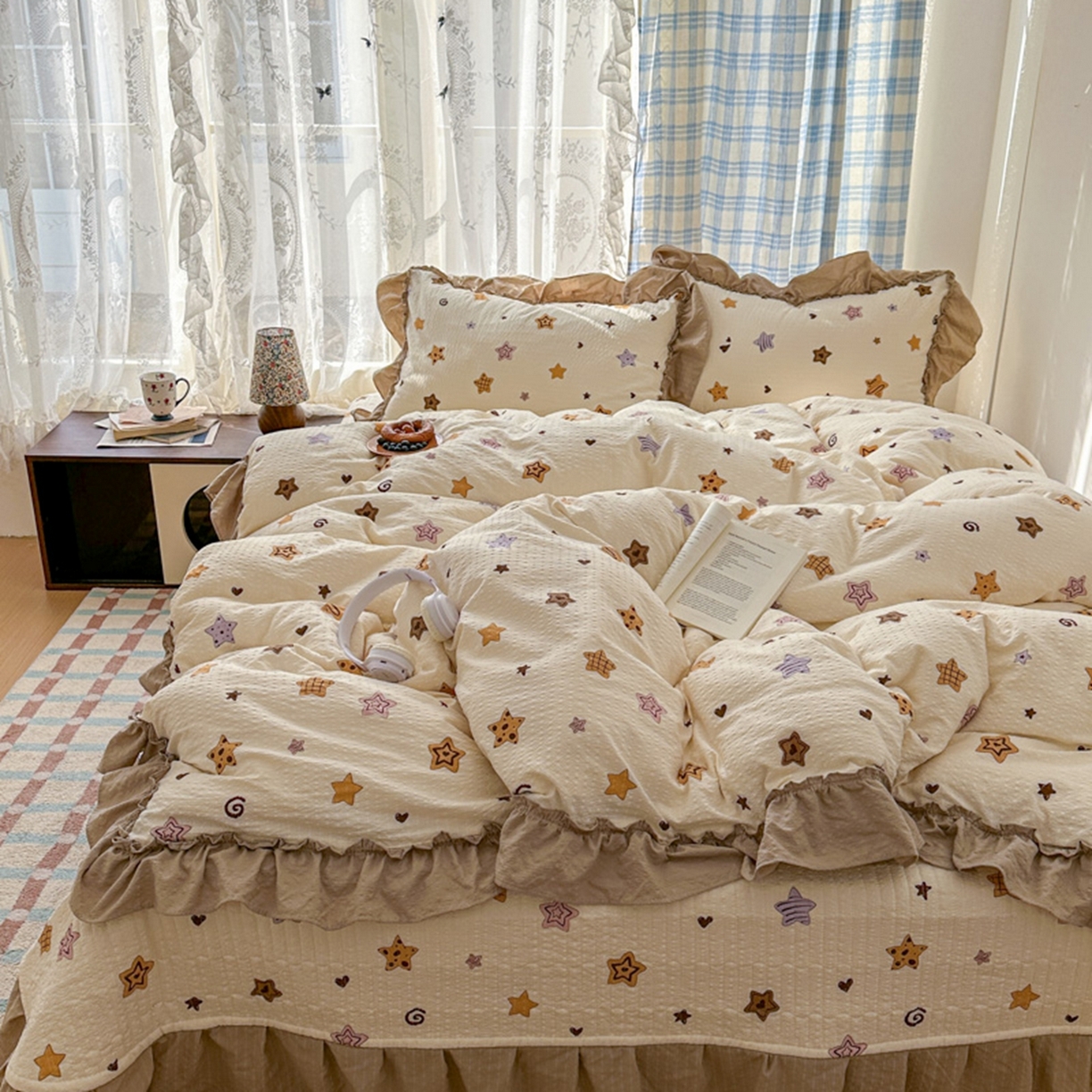 91家纺网 家纺一手货源 找家纺 欧尚 2026新款花边床盖四件套 星愿