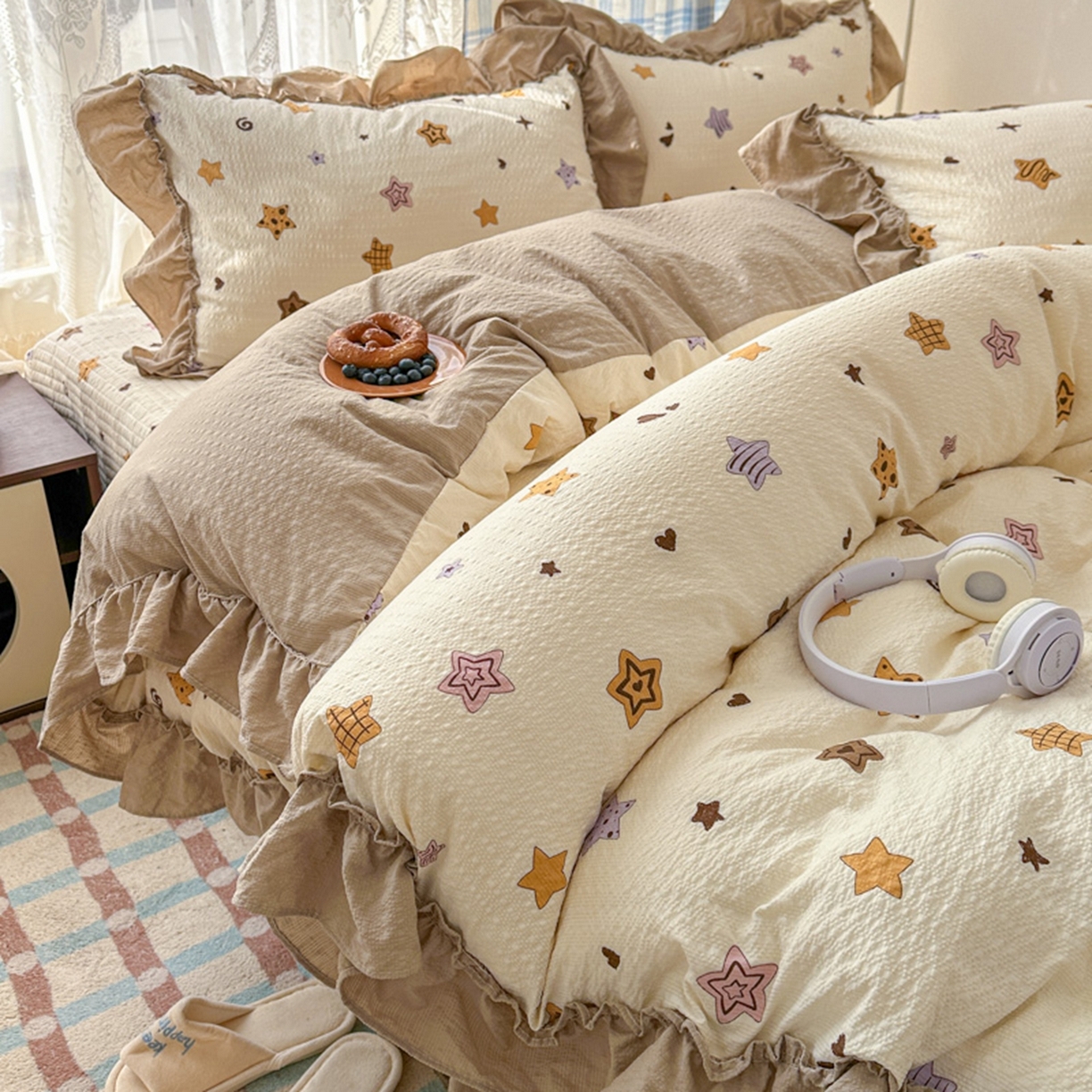 91家纺网 家纺一手货源 找家纺 欧尚 2026新款花边床盖四件套 星愿