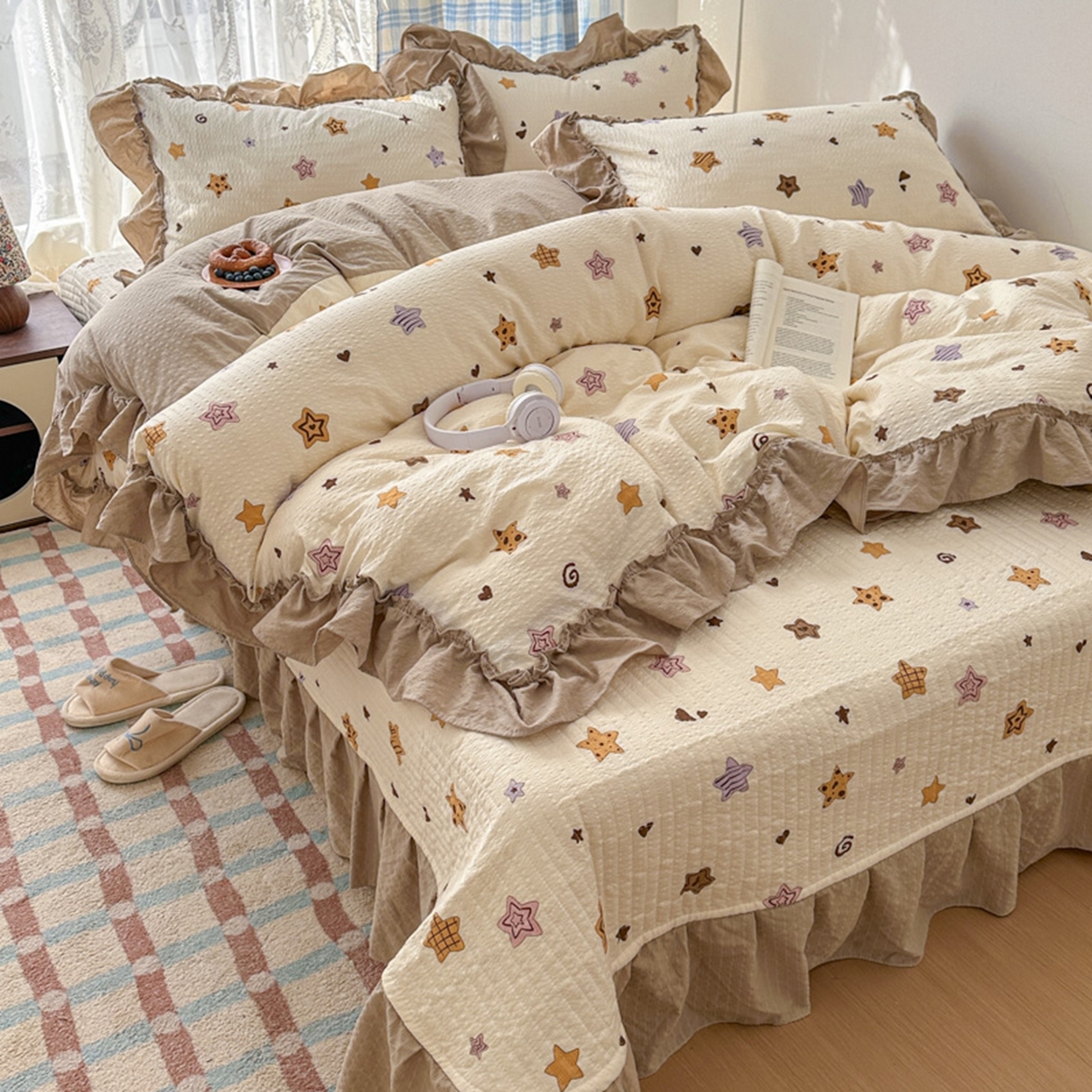 91家纺网 家纺一手货源 找家纺 欧尚 2026新款花边床盖四件套 星愿