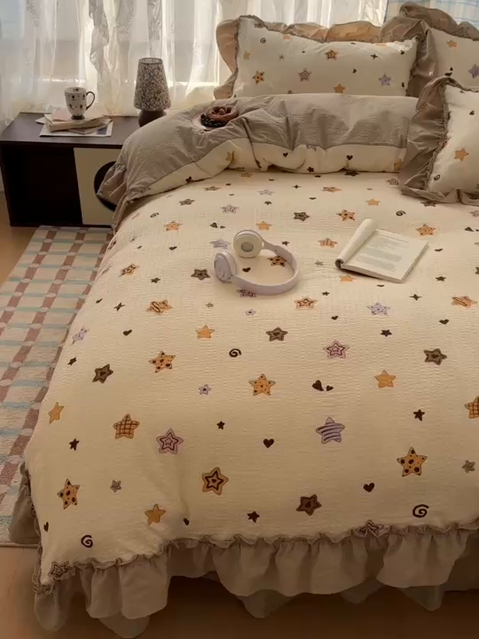 91家纺网 家纺一手货源 找家纺 欧尚 2026新款花边床盖四件套 星愿