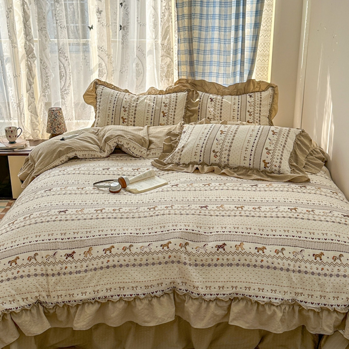 91家纺网 家纺一手货源 找家纺 欧尚 2026新款花边床盖四件套 摇摇马