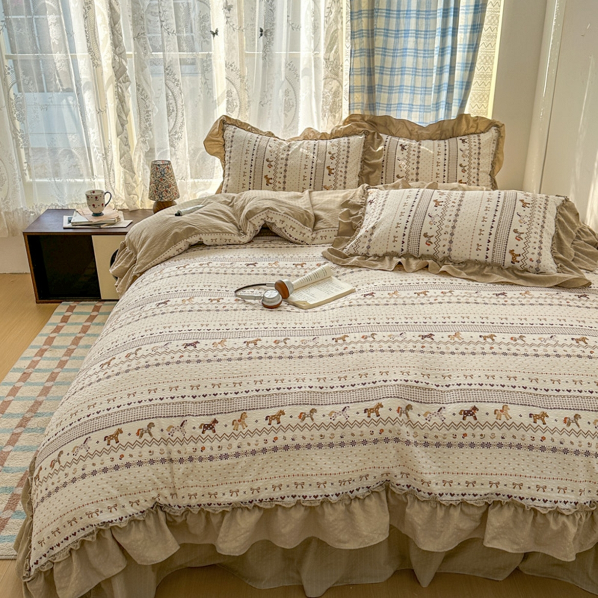 91家纺网 家纺一手货源 找家纺 欧尚 2026新款花边床盖四件套 摇摇马