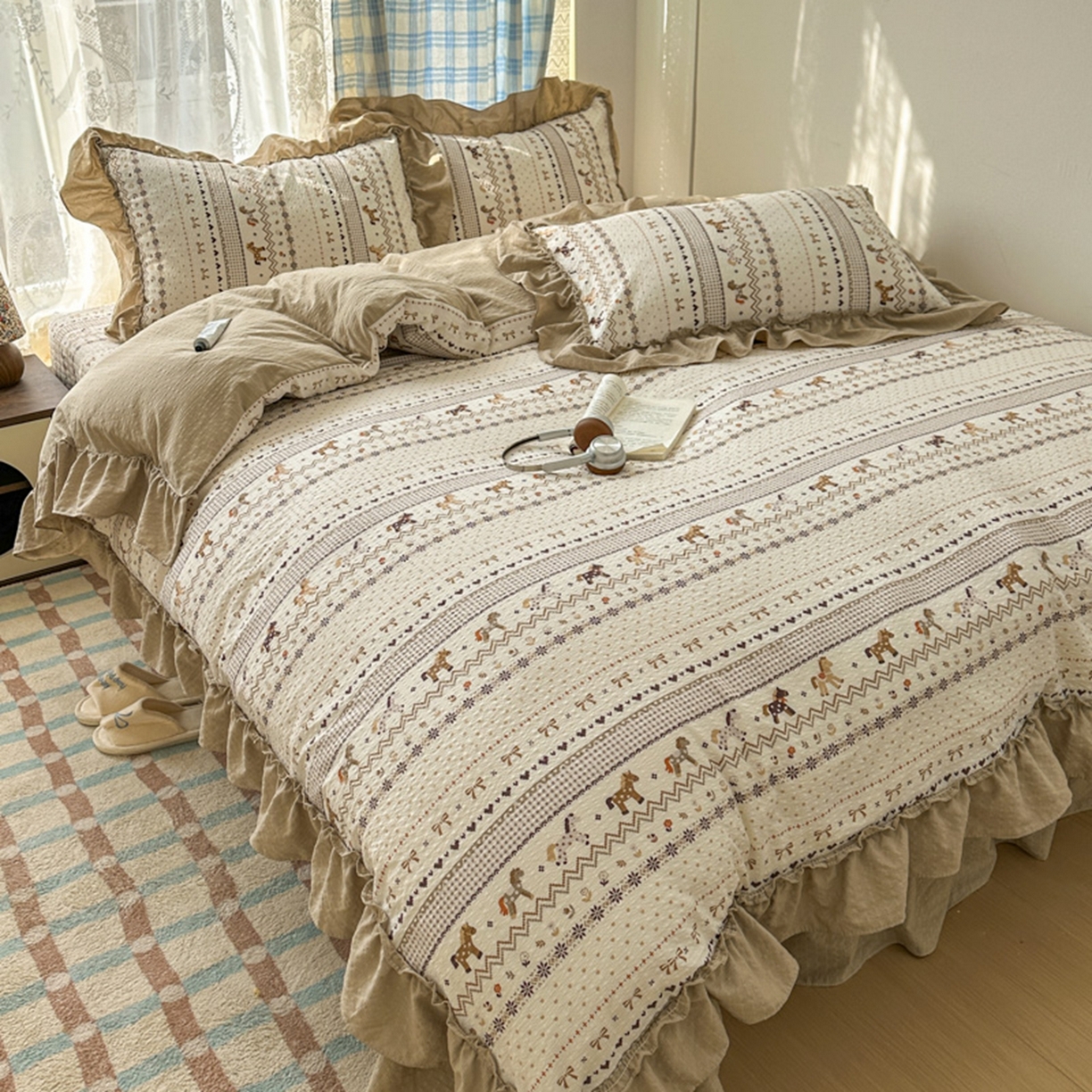 91家纺网 家纺一手货源 找家纺 欧尚 2026新款花边床盖四件套 摇摇马