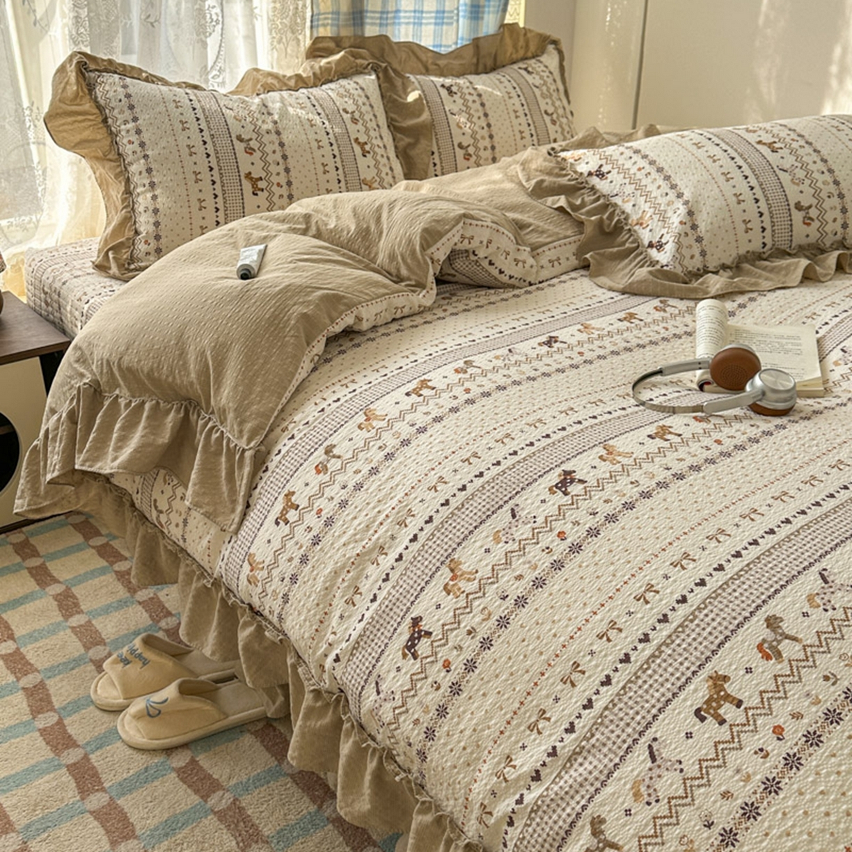 91家纺网 家纺一手货源 找家纺 欧尚 2026新款花边床盖四件套 摇摇马