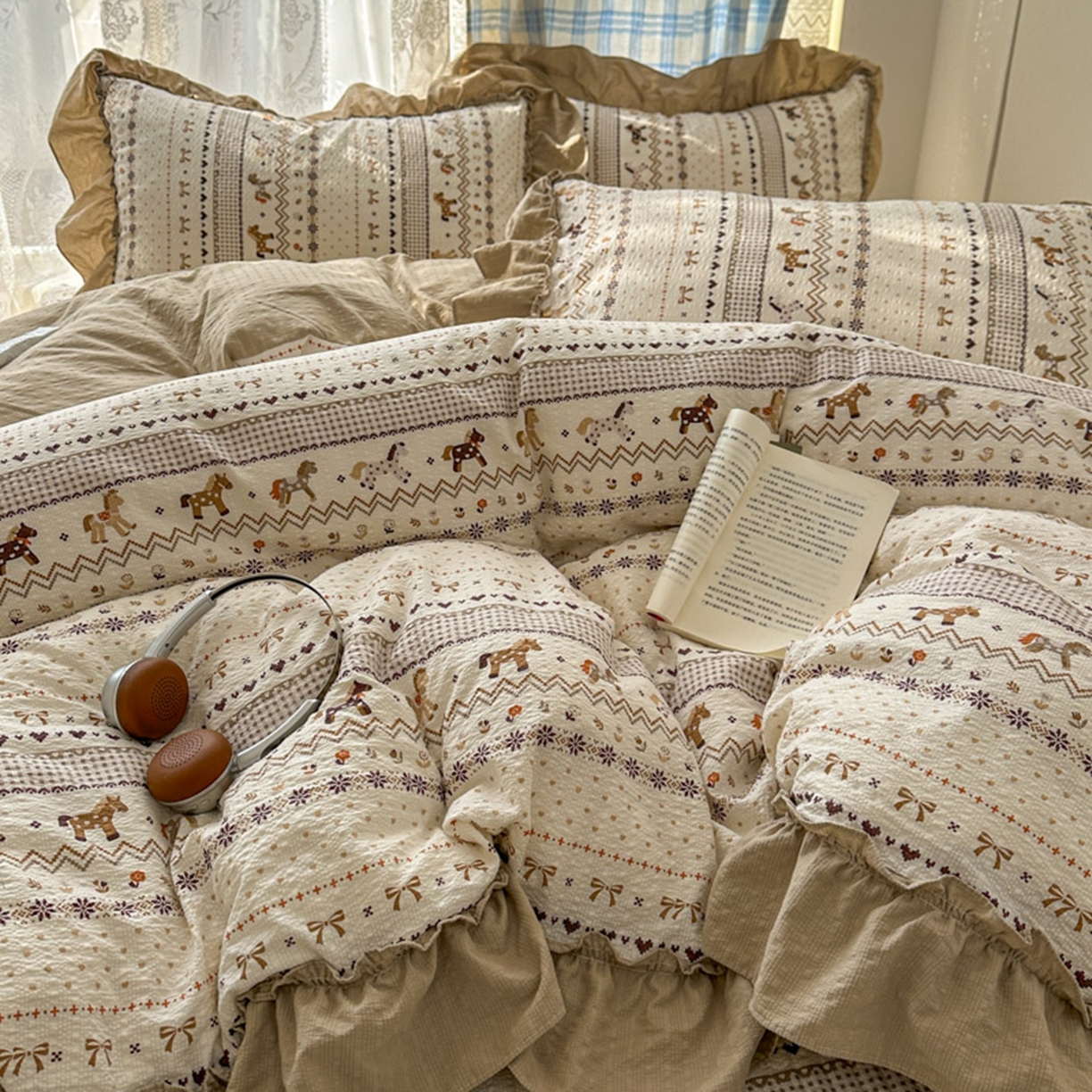 91家纺网 家纺一手货源 找家纺 欧尚 2026新款花边床盖四件套 摇摇马