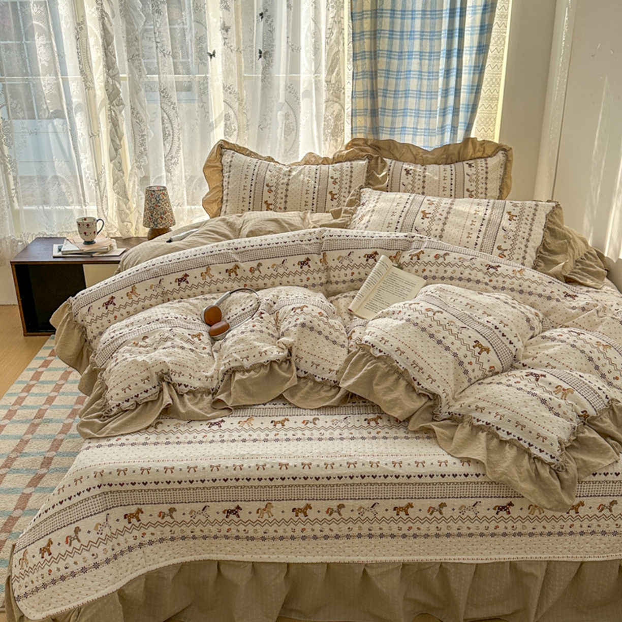 91家纺网 家纺一手货源 找家纺 欧尚 2026新款花边床盖四件套 摇摇马