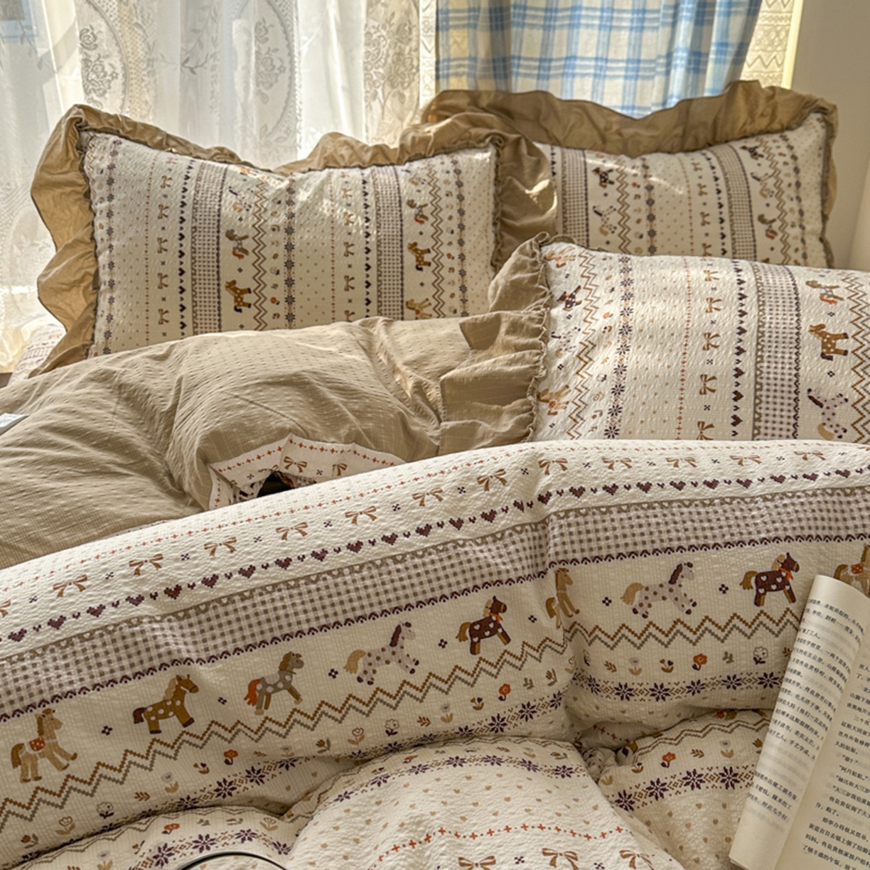 91家纺网 家纺一手货源 找家纺 欧尚 2026新款花边床盖四件套 摇摇马