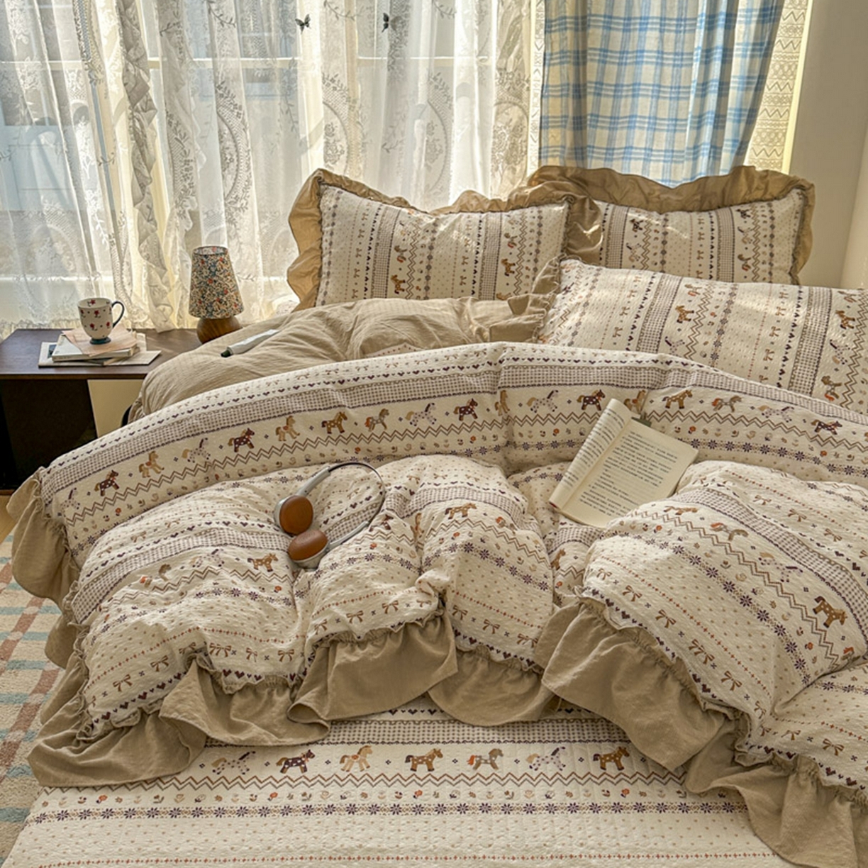 91家纺网 家纺一手货源 找家纺 欧尚 2026新款花边床盖四件套 摇摇马