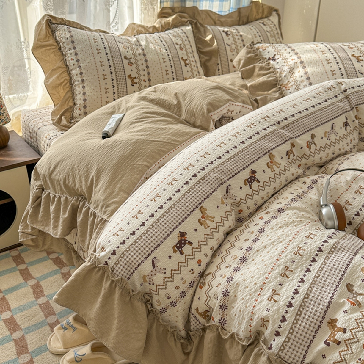 91家纺网 家纺一手货源 找家纺 欧尚 2026新款花边床盖四件套 摇摇马