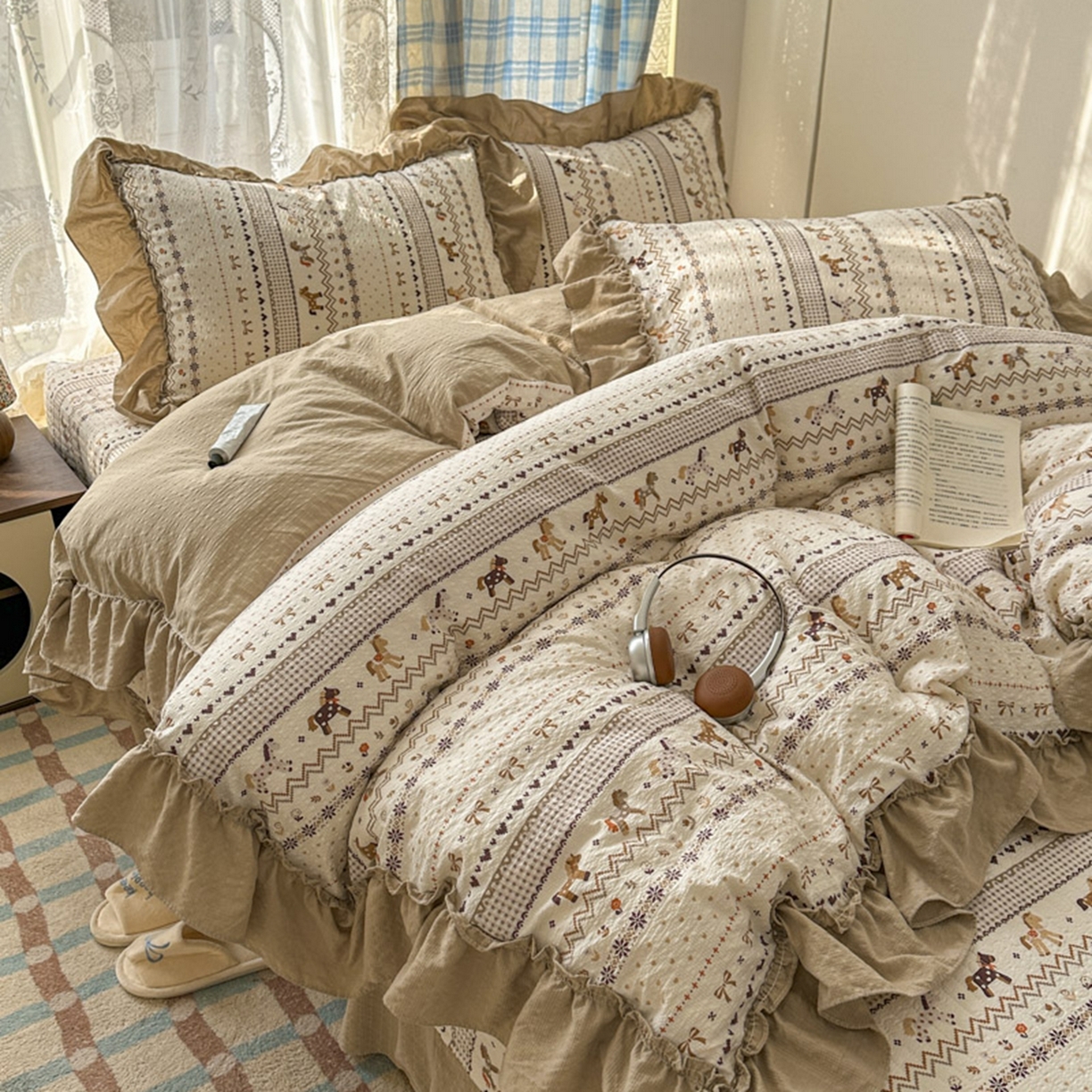 91家纺网 家纺一手货源 找家纺 欧尚 2026新款花边床盖四件套 摇摇马