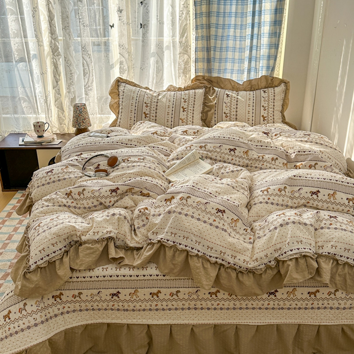 91家纺网 家纺一手货源 找家纺 欧尚 2026新款花边床盖四件套 摇摇马