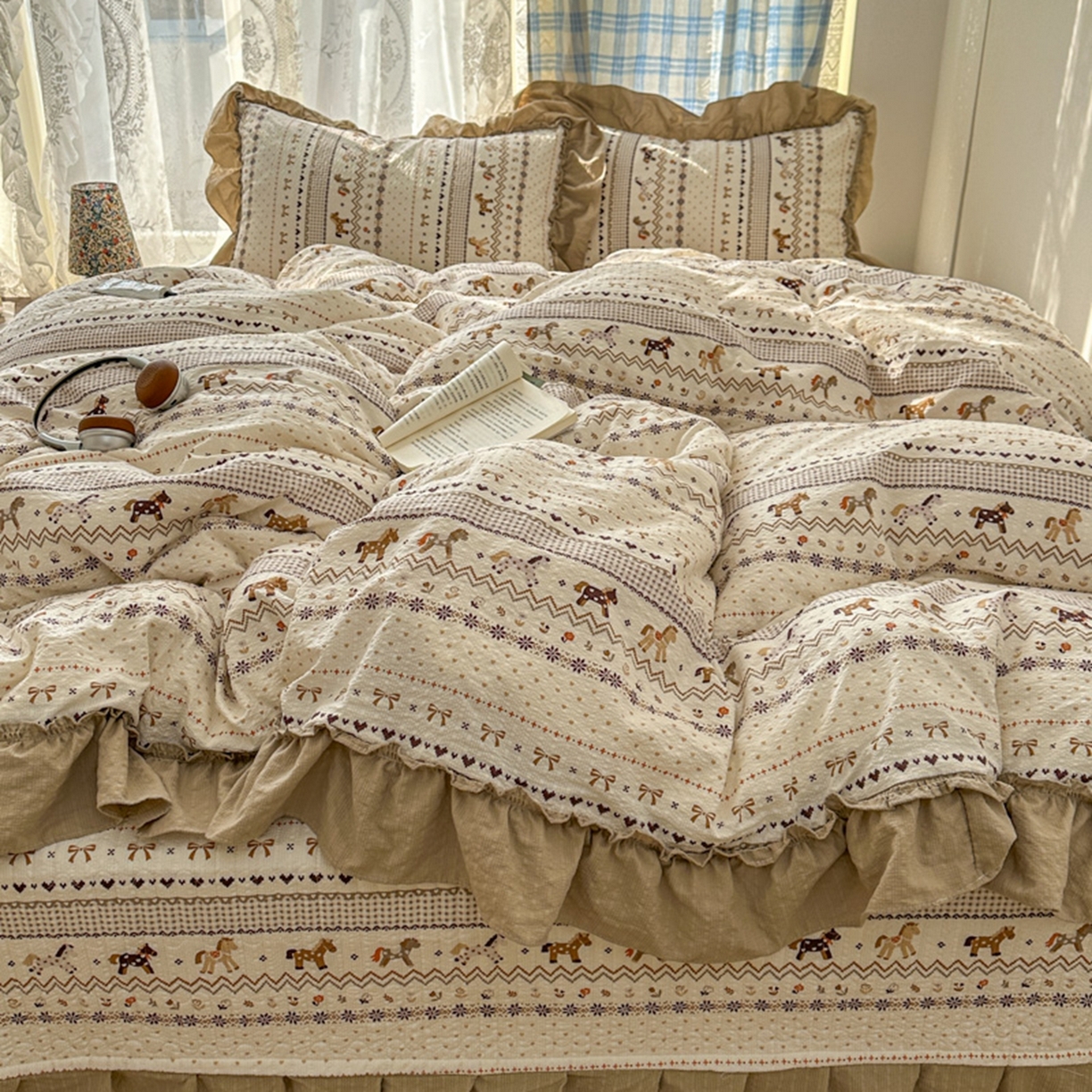 91家纺网 家纺一手货源 找家纺 欧尚 2026新款花边床盖四件套 摇摇马