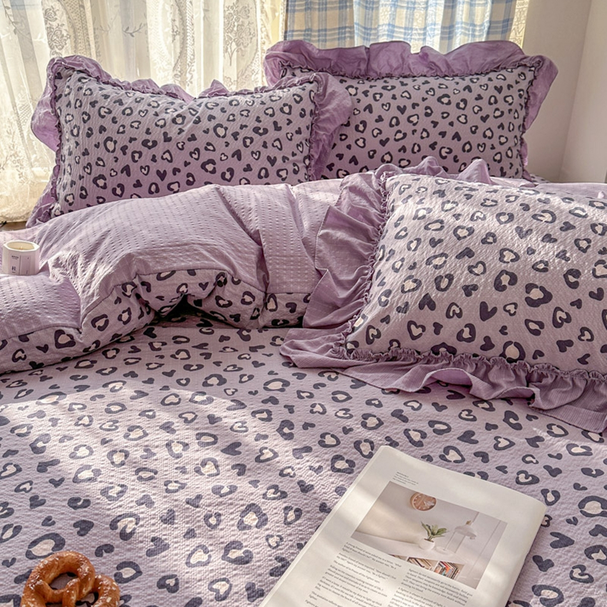 91家纺网 家纺一手货源 找家纺 欧尚 2026新款花边床盖四件套 紫豹纹