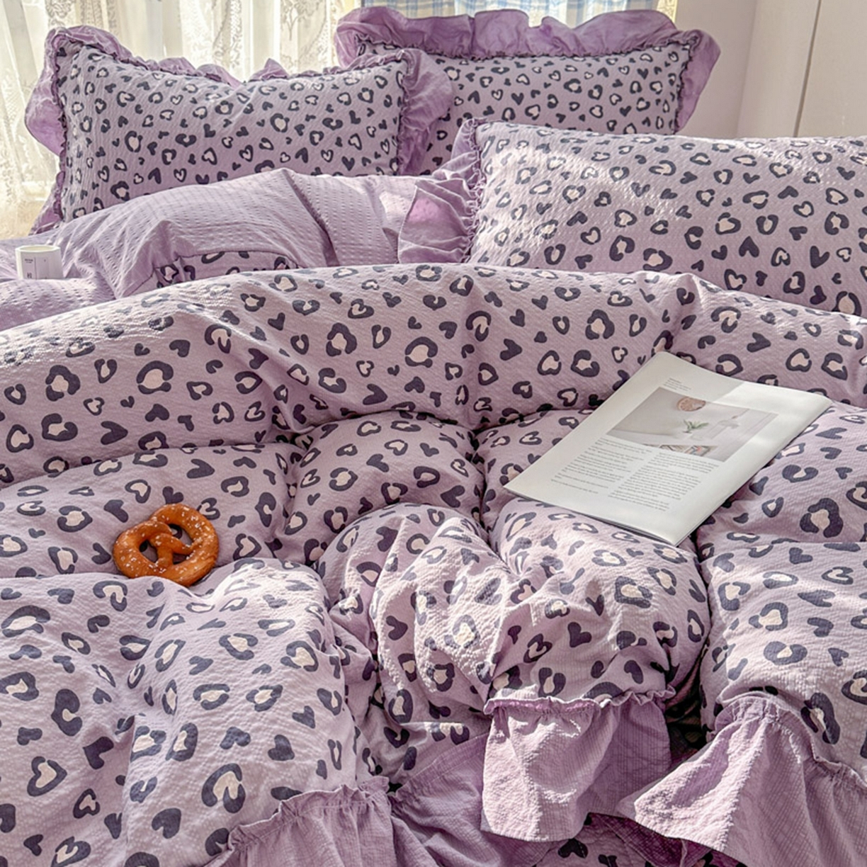 91家纺网 家纺一手货源 找家纺 欧尚 2026新款花边床盖四件套 紫豹纹