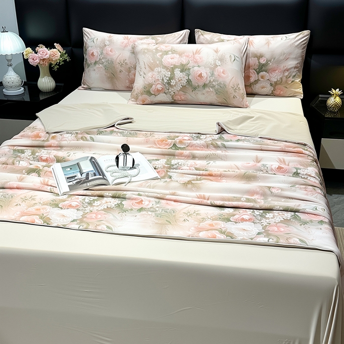 91家纺网 家纺一手货源 找家纺 欧夏家纺 2026新款凉感锦氨夏被玻尿酸焕颜被夏凉被空调被薄被子-直播供货 百合盛开