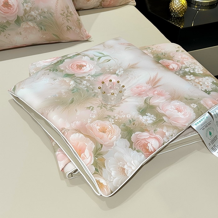 91家纺网 家纺一手货源 找家纺 欧夏家纺 2026新款凉感锦氨夏被玻尿酸焕颜被夏凉被空调被薄被子-直播供货 百合盛开