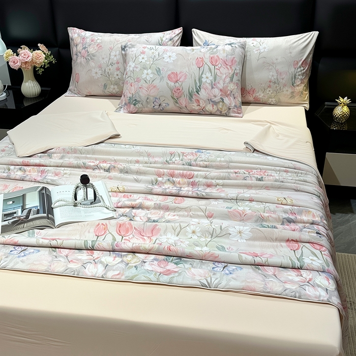 91家纺网 家纺一手货源 找家纺 欧夏家纺 2026新款凉感锦氨夏被玻尿酸焕颜被夏凉被空调被薄被子-直播供货 郁金香