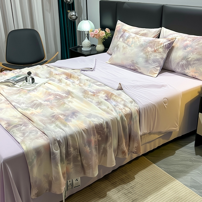 91家纺网 家纺一手货源 找家纺 欧夏家纺 2026新款凉感锦氨夏被玻尿酸焕颜被夏凉被空调被薄被子-直播供货 紫金冠