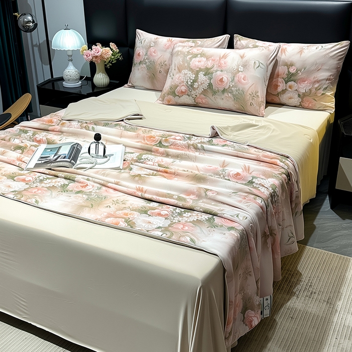 91家纺网 家纺一手货源 找家纺 欧夏家纺 2026新款凉感锦氨夏被玻尿酸焕颜被夏凉被空调被薄被子-直播供货 百合盛开