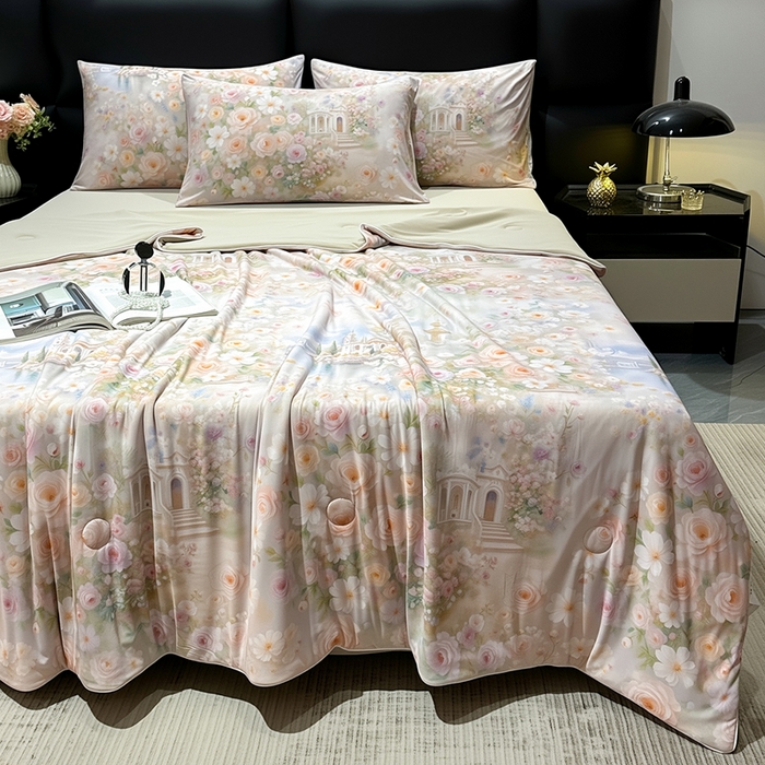 91家纺网 家纺一手货源 找家纺 欧夏家纺 2026新款凉感锦氨夏被玻尿酸焕颜被夏凉被空调被薄被子-直播供货 莫奈花园