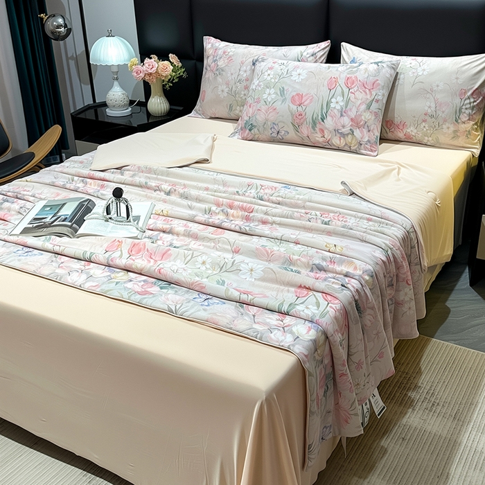 91家纺网 家纺一手货源 找家纺 欧夏家纺 2026新款凉感锦氨夏被玻尿酸焕颜被夏凉被空调被薄被子-直播供货 郁金香