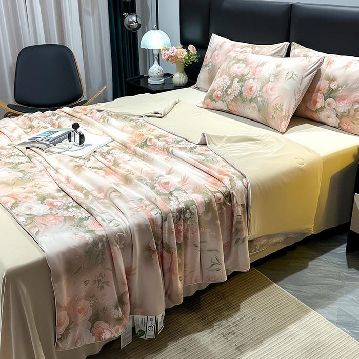 91家纺网 家纺一手货源 找家纺 欧夏家纺 2026新款凉感锦氨夏被玻尿酸焕颜被夏凉被空调被薄被子-直播供货 百合盛开