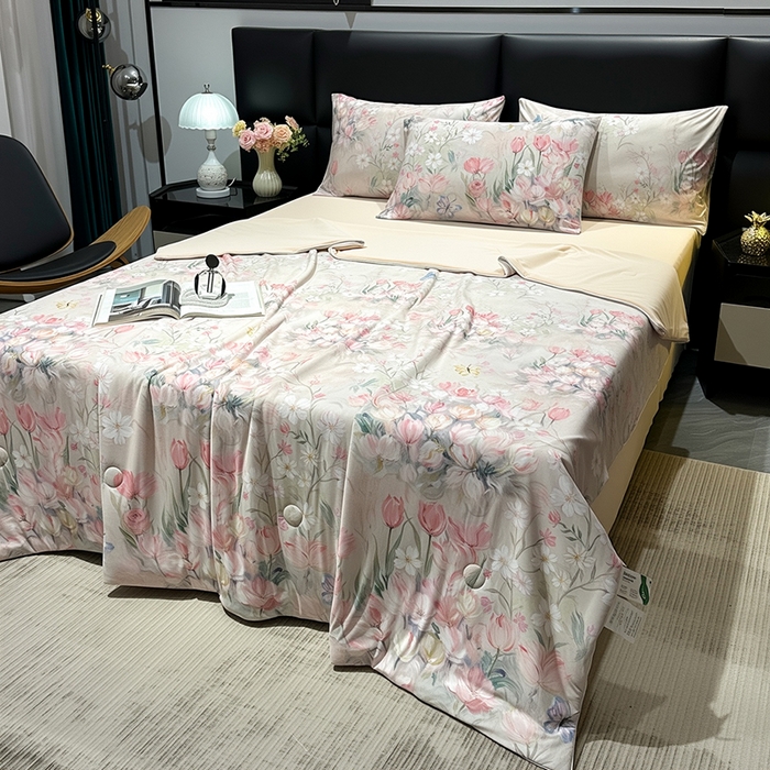 91家纺网 家纺一手货源 找家纺 欧夏家纺 2026新款凉感锦氨夏被玻尿酸焕颜被夏凉被空调被薄被子-直播供货 郁金香