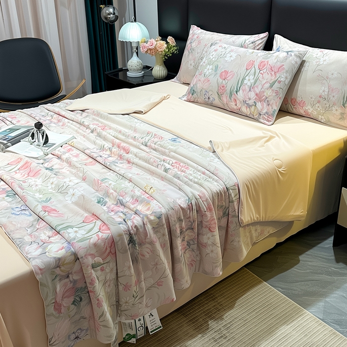 91家纺网 家纺一手货源 找家纺 欧夏家纺 2026新款凉感锦氨夏被玻尿酸焕颜被夏凉被空调被薄被子-直播供货 郁金香