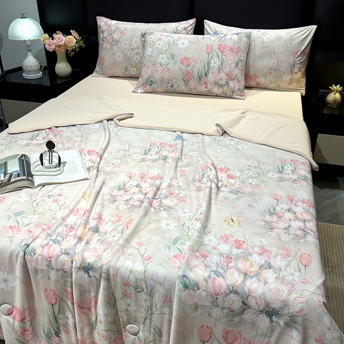 91家纺网 家纺一手货源 找家纺 欧夏家纺 2026新款凉感锦氨夏被玻尿酸焕颜被夏凉被空调被薄被子-直播供货 郁金香