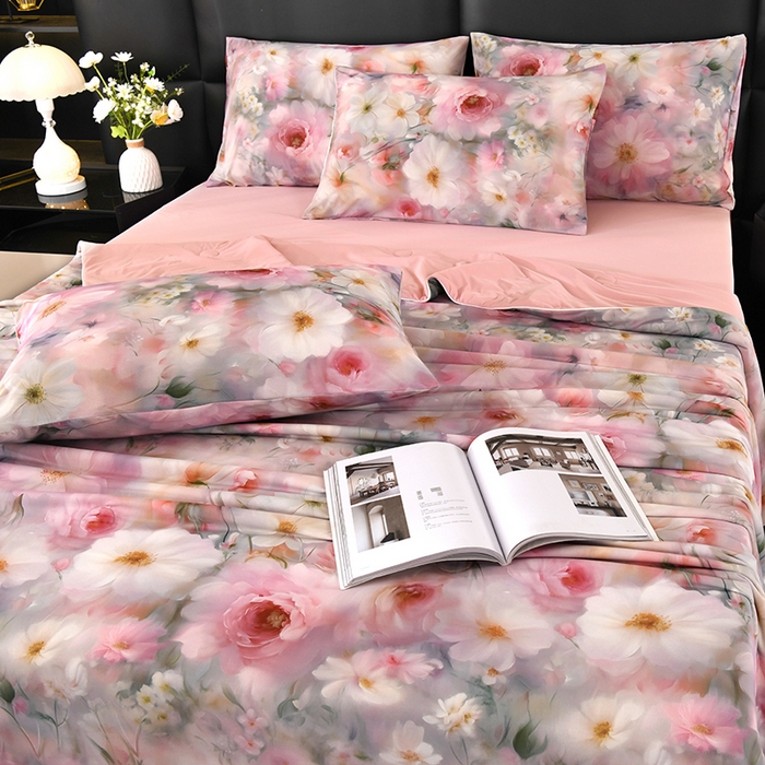 91家纺网 家纺一手货源 找家纺 欧夏家纺 2026新款凉感锦氨夏被玻尿酸焕颜被夏凉被空调被薄被子-直播供货 花海丛丛