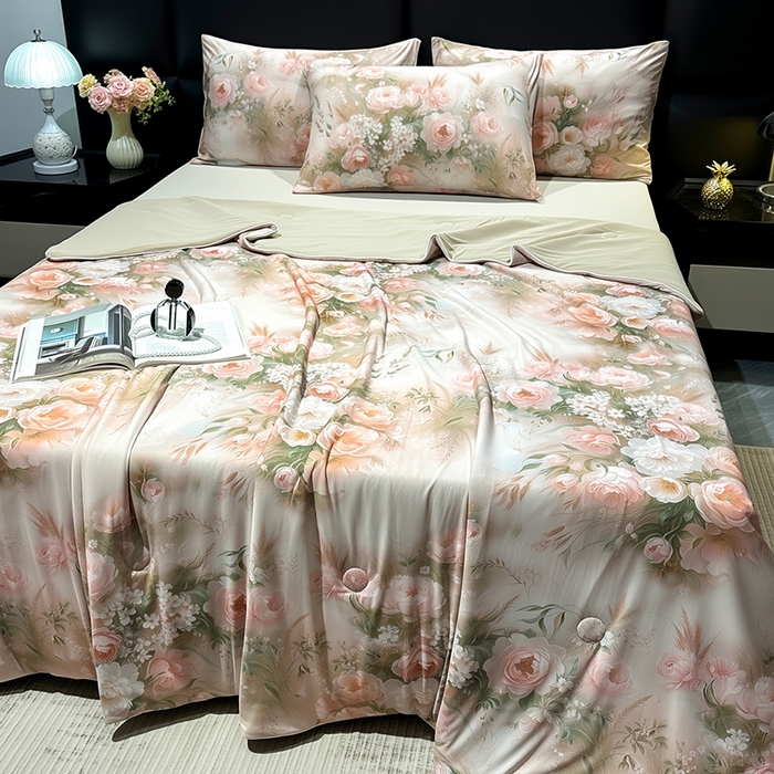 91家纺网 家纺一手货源 找家纺 欧夏家纺 2026新款凉感锦氨夏被玻尿酸焕颜被夏凉被空调被薄被子-直播供货 百合盛开