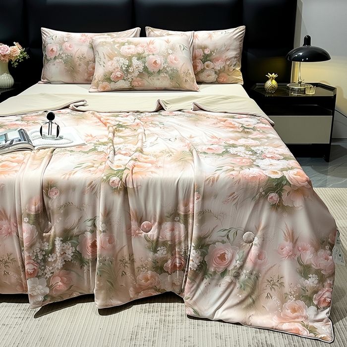 91家纺网 家纺一手货源 找家纺 欧夏家纺 2026新款凉感锦氨夏被玻尿酸焕颜被夏凉被空调被薄被子-直播供货 百合盛开