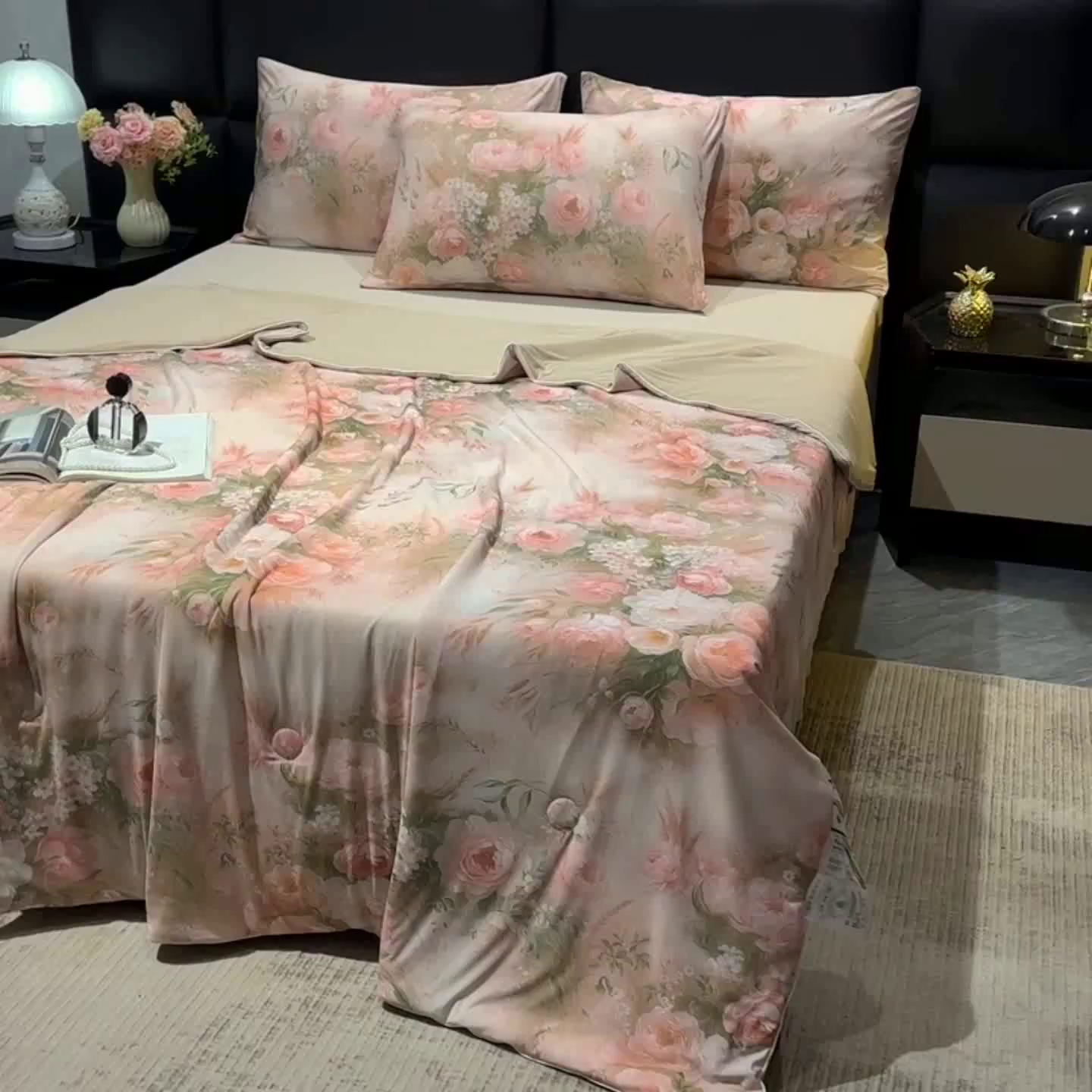 91家纺网 家纺一手货源 找家纺 欧夏家纺 2026新款凉感锦氨夏被玻尿酸焕颜被夏凉被空调被薄被子-直播供货 百合盛开