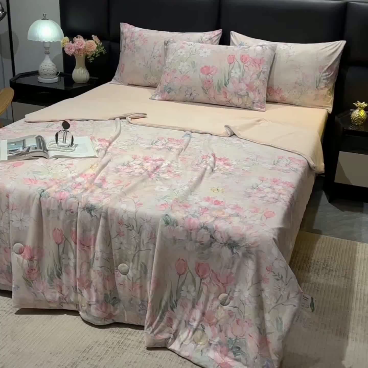 91家纺网 家纺一手货源 找家纺 欧夏家纺 2026新款凉感锦氨夏被玻尿酸焕颜被夏凉被空调被薄被子-直播供货 郁金香