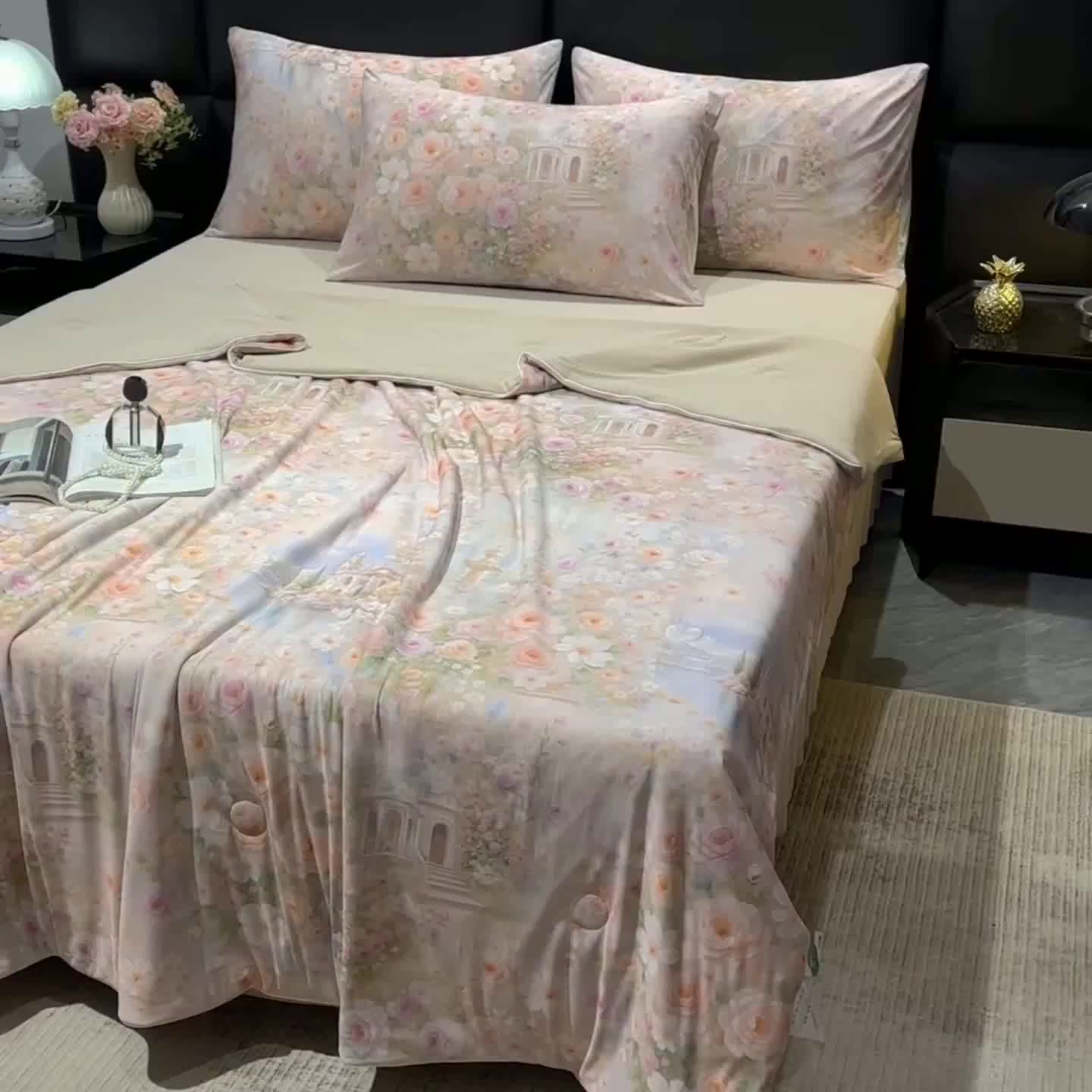 91家纺网 家纺一手货源 找家纺 欧夏家纺 2026新款凉感锦氨夏被玻尿酸焕颜被夏凉被空调被薄被子-直播供货 莫奈花园