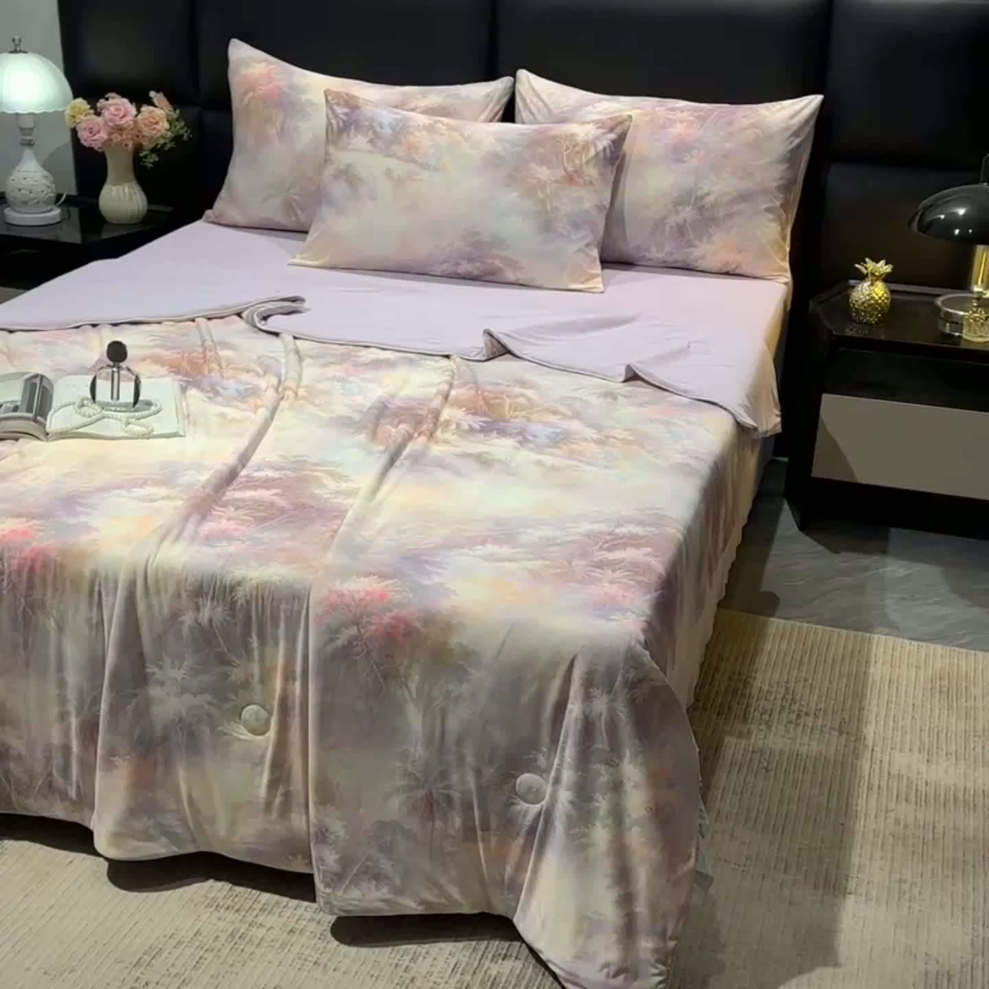 91家纺网 家纺一手货源 找家纺 欧夏家纺 2026新款凉感锦氨夏被玻尿酸焕颜被夏凉被空调被薄被子-直播供货 紫金冠